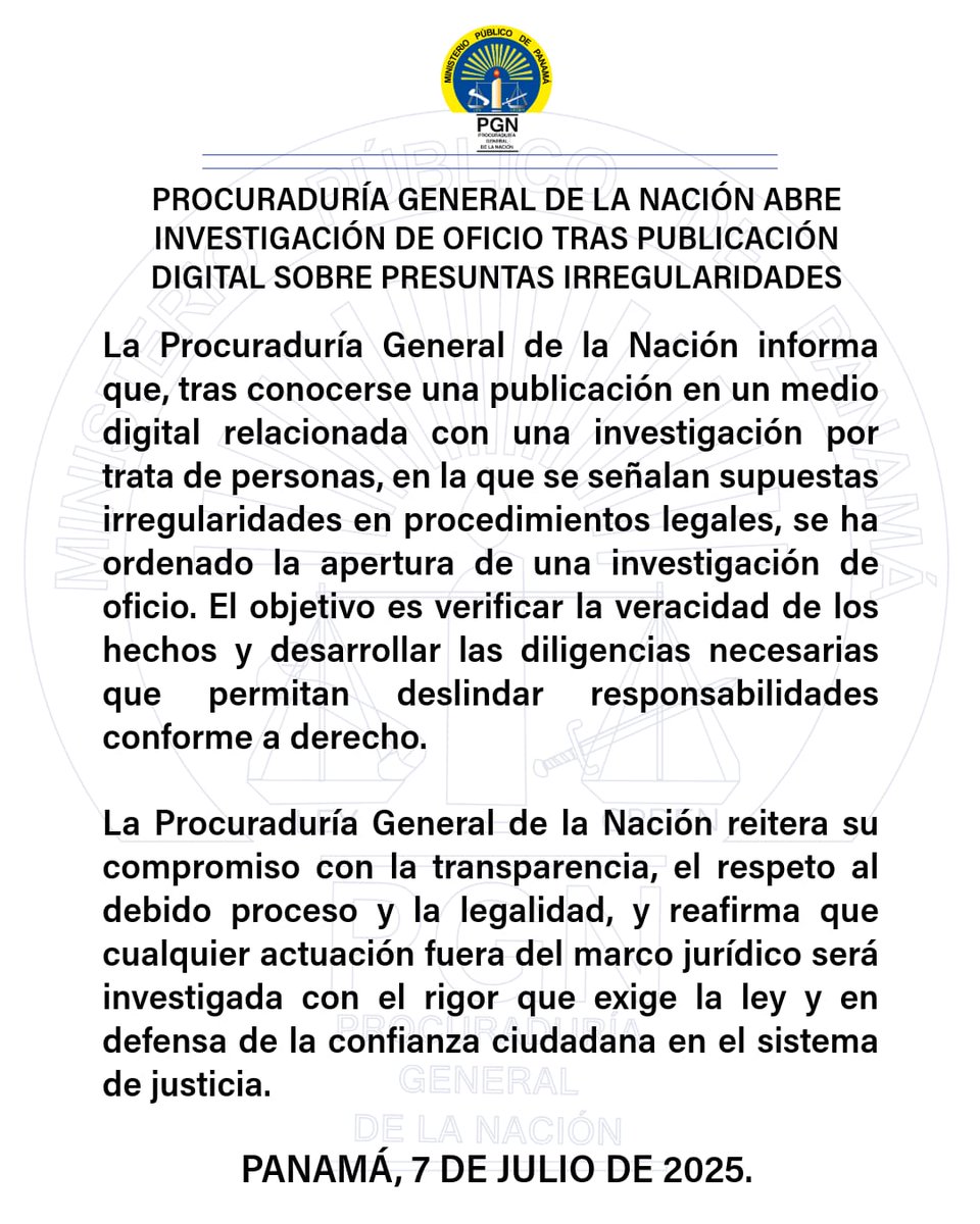 #Comunicado| La Procuraduría General de la Nación informa lo siguiente:👇