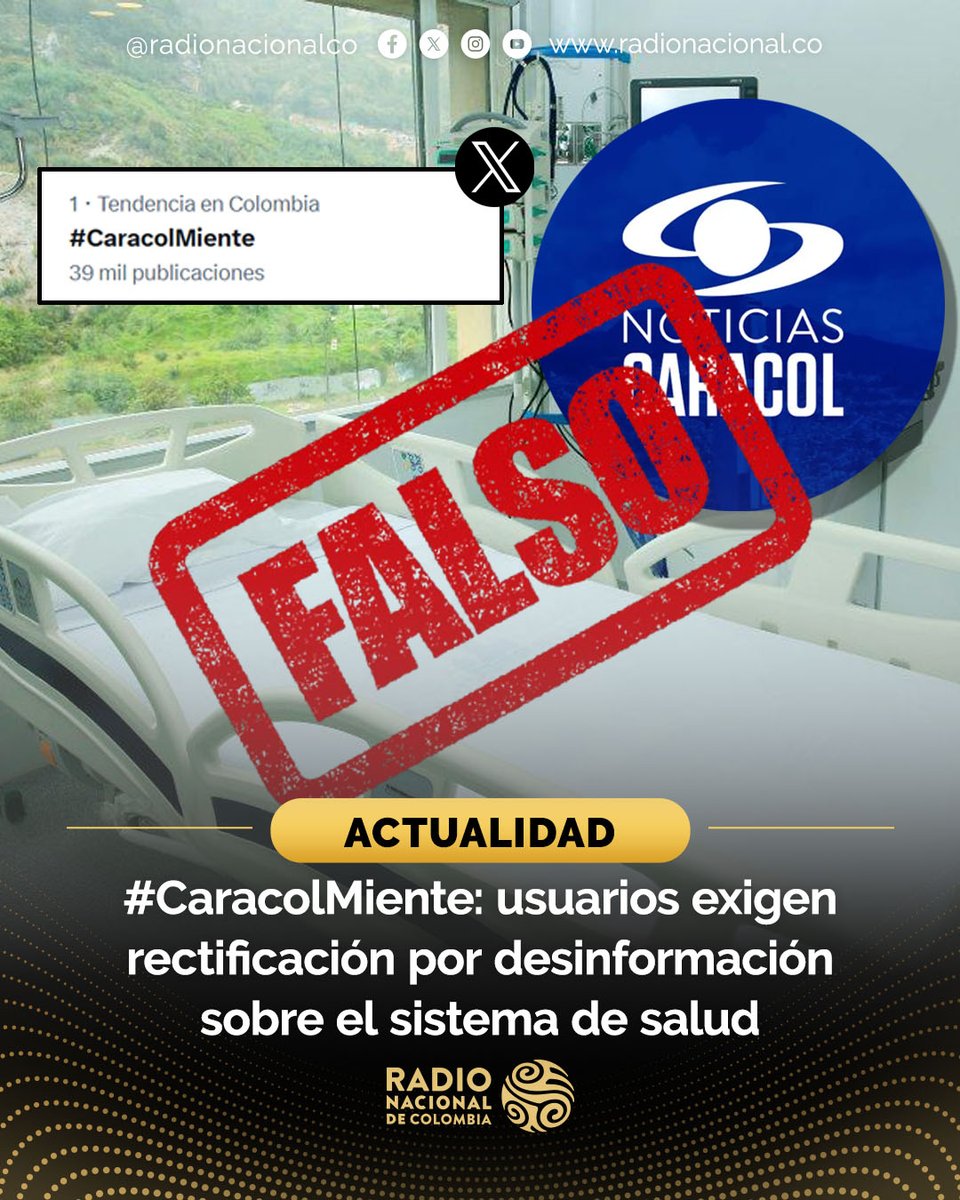 📢 Es tendencia #CaracolMiente. Ciudadanos exigen a <a href="/NoticiasCaracol/">Noticias Caracol</a> rectificar una nota donde afirman que el Gobierno debe $32 billones al sistema de salud. El informe de la Contraloría revela que quienes deben son las EPS.