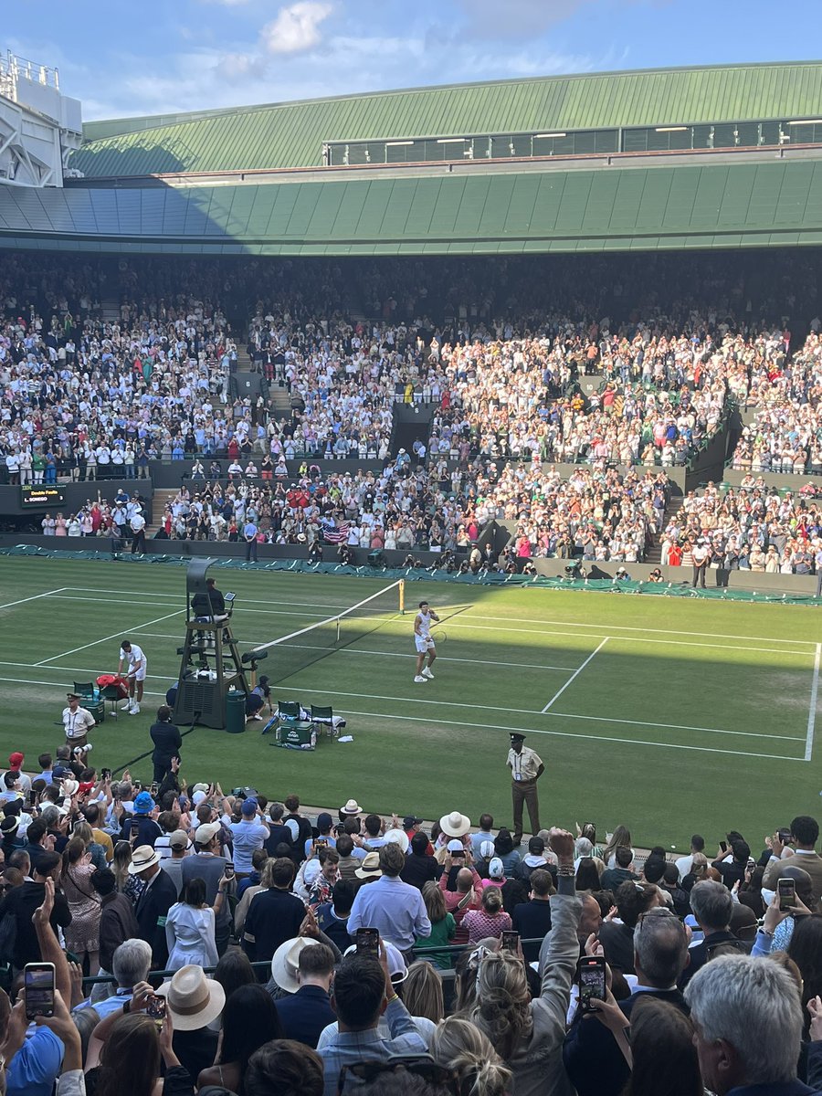 Ben Shelton cups his ear to the crowd after reaching the #Wimbledon quarter-final.

Could a leftie in a vest win the title again, after Rafa in 2008?