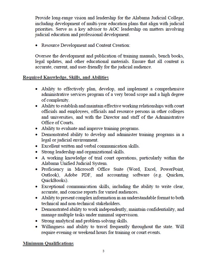 AlabamaSPD's tweet photo. This position is responsible for overseeing the development, coordination, and delivery of a comprehensive judicial education curriculum for the state’s judges, clerks, court officials, and court staff. https://t.co/P8UOusW8CQ https://t.co/oT9af81AYl