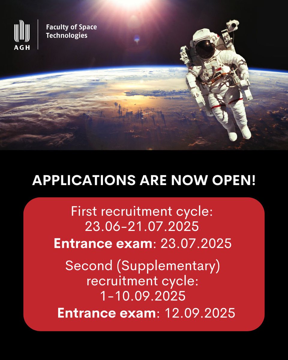 European Rover Challenge (@rover_challenge) on Twitter photo 🚀 Study Space Technologies at <a href="/AGH_Krakow/">AGH Kraków</a> in Poland! Even as a non-engineer!
Did you know you can pursue a master’s degree in Space Technologies even if you don’t have an engineering background?
Learn more and apply:
rekrutacja.agh.edu.pl/kierunki-studi… 🚀 Study Space Technologies at <a href="/AGH_Krakow/">AGH Kraków</a> in Poland! Even as a non-engineer!
Did you know you can pursue a master’s degree in Space Technologies even if you don’t have an engineering background?
Learn more and apply:
rekrutacja.agh.edu.pl/kierunki-studi…
