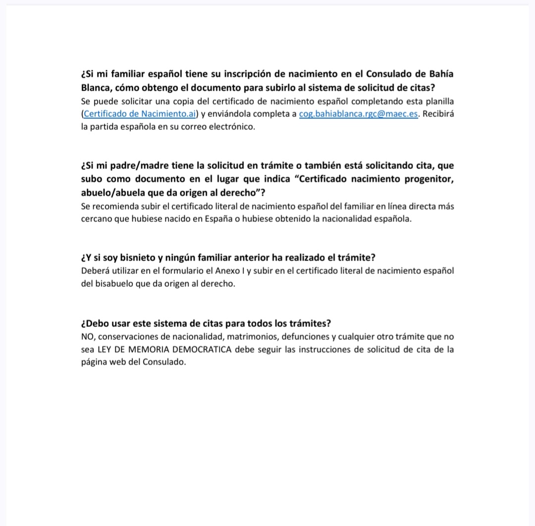 Preguntas frecuentes sobre la solicitud de cita para la nacionalidad española por la ley de Memoria Democrática exteriores.gob.es/Consulados/bah…