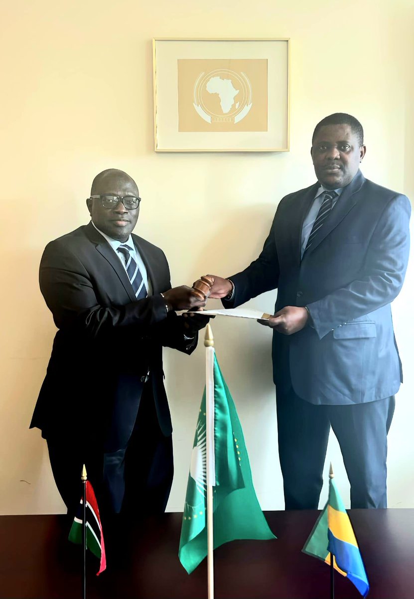 African Union Mission to the UN (@africanunionun) on Twitter photo Today at <a href="/AfricanUnionUN/">African Union Mission to the UN</a>: Handing Over Ceremony bw outgoing Chair, Mr. Ghislain Ondias Okouma PR of Gabon 🇬🇦, & Mr. Lamin B. Dibba PR of Gambia 🇬🇲 incoming Chair for the month of July.
They exchanged activities for June & the upcoming Agenda for July 2025. #Agenda2063 Today at <a href="/AfricanUnionUN/">African Union Mission to the UN</a>: Handing Over Ceremony bw outgoing Chair, Mr. Ghislain Ondias Okouma PR of Gabon 🇬🇦, & Mr. Lamin B. Dibba PR of Gambia 🇬🇲 incoming Chair for the month of July.
They exchanged activities for June & the upcoming Agenda for July 2025. #Agenda2063