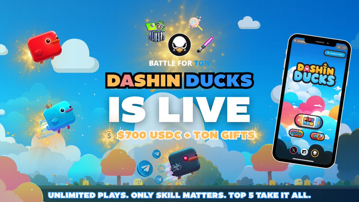 🎮 Dashin’ Ducks is LIVE!
💰 Top scores share $700 USDC + TON Gifts!!

Flap, solve, and survive.
🪙 Stack BFT Coins
🧠 Outsmart the math
💥 Crash once = it’s over

👇 Flap your fate:
🔗 t.me/DashinDucksBot