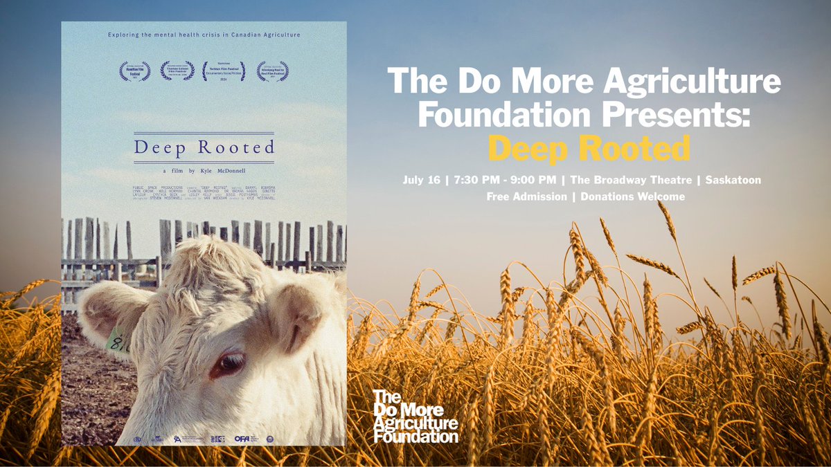 🌾 Farming is more than a job—it’s a way of life. And it comes with challenges. Join <a href="/domoreag/">DoMoreAg</a> on July 16 for a screening of <a href="/DeepRootedFilm/">Deep Rooted</a>, a powerful short film (33 minutes) about mental health in agriculture, followed by a short panel discussion.

🗓️ Wednesday July 16 | 7:30