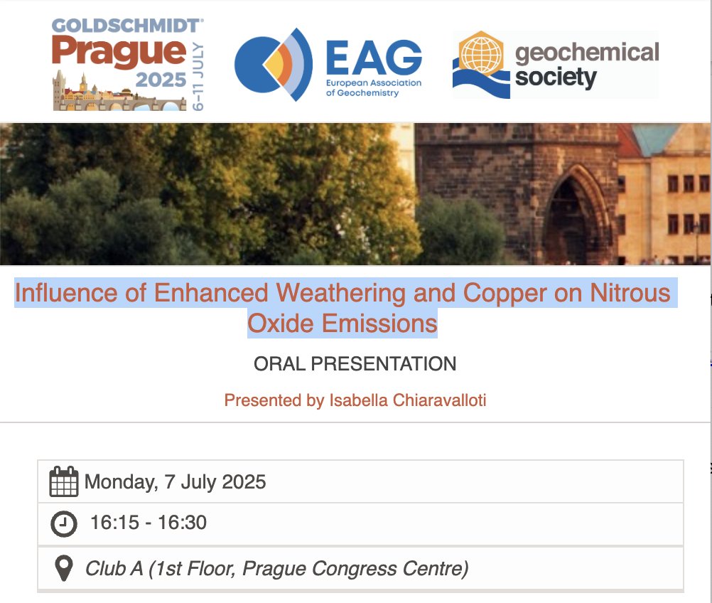 Yale Center for Natural Carbon Capture (@yalecncc) on Twitter photo π£οΈπͺ¨π¨πΏ Congrats to YCNCC researcher Isabella Chiaravalloti on an insightful talk earlier today at <a href="/goldschmidt2025/">Goldschmidt2025</a> about "Influence of Enhanced Weathering and Copper on Nitrous Oxide Emissions" πππ conf.goldschmidt.info/goldschmidt/... π£οΈπͺ¨π¨πΏ Congrats to YCNCC researcher Isabella Chiaravalloti on an insightful talk earlier today at <a href="/goldschmidt2025/">Goldschmidt2025</a> about "Influence of Enhanced Weathering and Copper on Nitrous Oxide Emissions" πππ conf.goldschmidt.info/goldschmidt/...