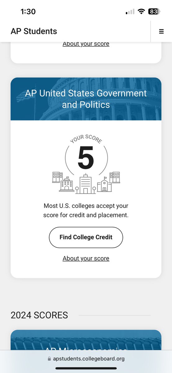 LukeFrey18Ox's tweet image. AP scores in for 2025! Rigorous course load this year with four AP classes. Scored 5 on 3 of the 4 tests and a 4 on the other to go with my 5 on MicroEcon from 2024!