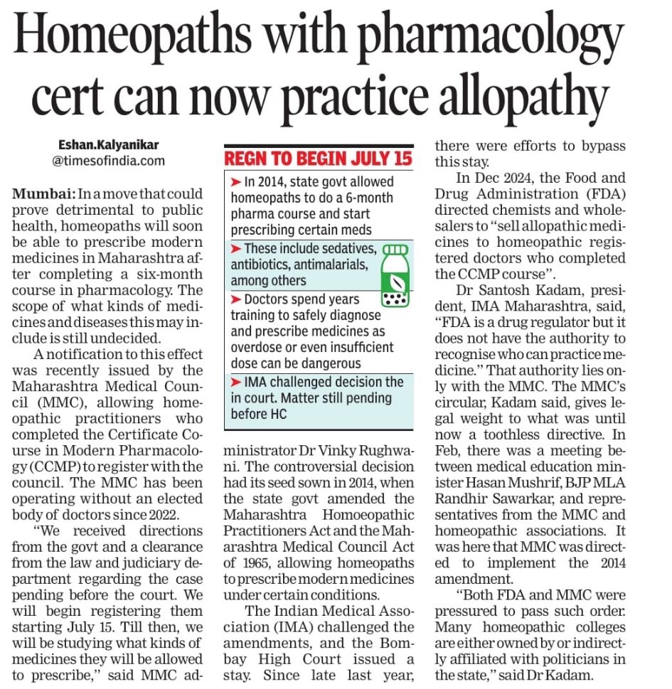 11GoGetter11's tweet photo. Just when you think the GOV can’t stoop any lower in destroying scientific temperament in India, they does something even dumber!
Allowing #homeopaths quacks to prescribe modern medicines after just a 6 month course in #Maharashtra is not just wrong, it’s dangerous! #medtwitter https://t.co/xFMhRHsIc8