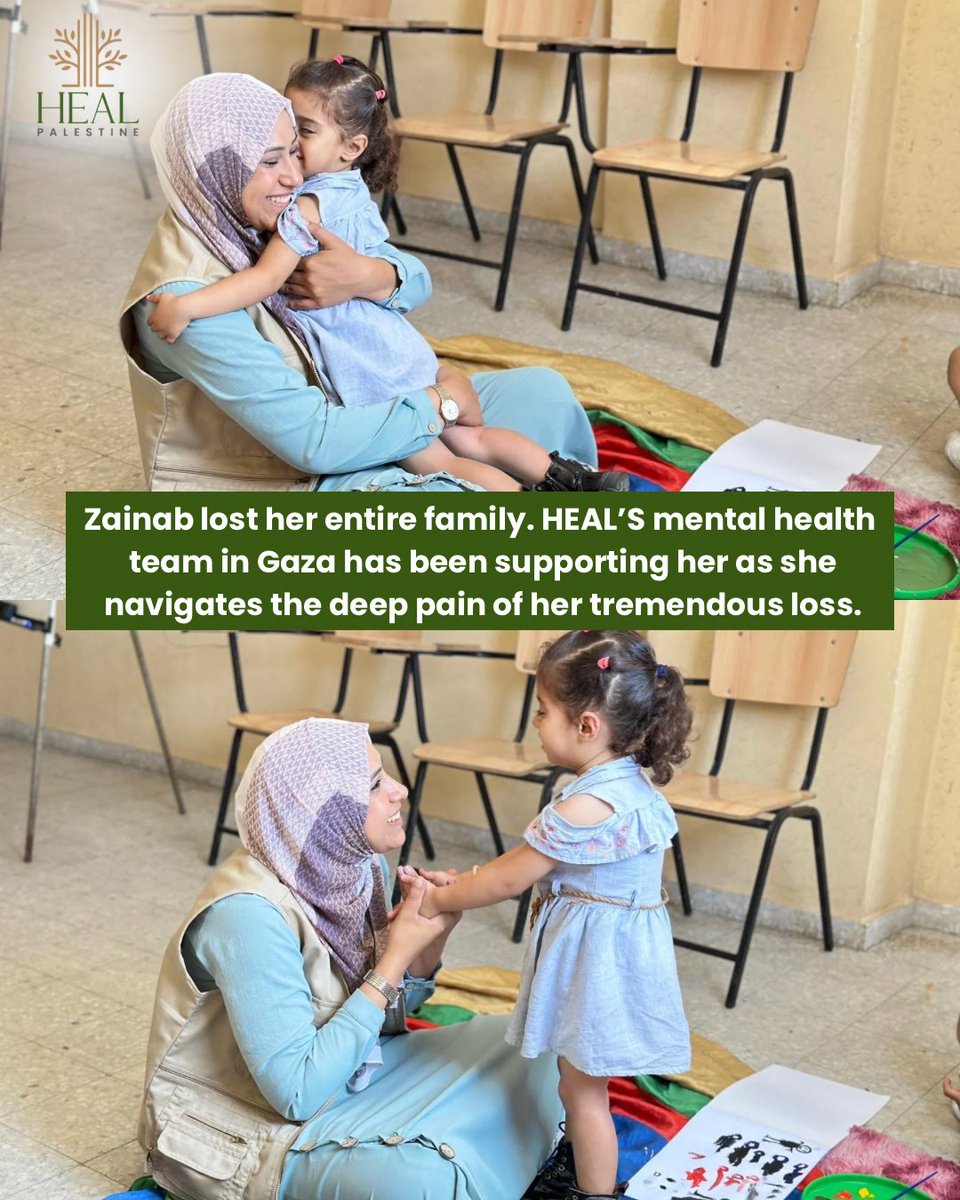 healpalestine_'s tweet image. This session was one of the most emotionally intense to date, as it focused on the traumatic event and Zainab’s emotional responses, including her perceptions of her family’s final moments.
Zainab communicated her experience through a series of drawings—first depicting the event…