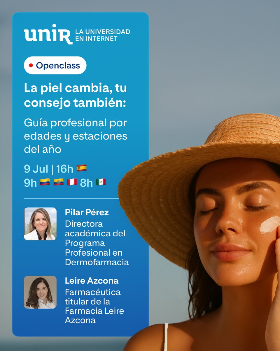 UNIR Perú (@unir_peru) on Twitter photo 🧴☀️ La piel cambia con la edad y el clima, por eso el cuidado debe adaptarse a cada etapa y estación.
🔎 Descubre cómo personalizar tu rutina en nuestra #Openclass de <a href="/UNIRuniversidad/">Universidad Internacional de La Rioja (UNIR)</a> junto a Mª Pilar Pérez y Leire Azkona.
Apúntate ➡️ ow.ly/wi3550WlS98
#cuidadoDeLaPiel 🧴☀️ La piel cambia con la edad y el clima, por eso el cuidado debe adaptarse a cada etapa y estación.
🔎 Descubre cómo personalizar tu rutina en nuestra #Openclass de <a href="/UNIRuniversidad/">Universidad Internacional de La Rioja (UNIR)</a> junto a Mª Pilar Pérez y Leire Azkona.
Apúntate ➡️ ow.ly/wi3550WlS98
#cuidadoDeLaPiel
