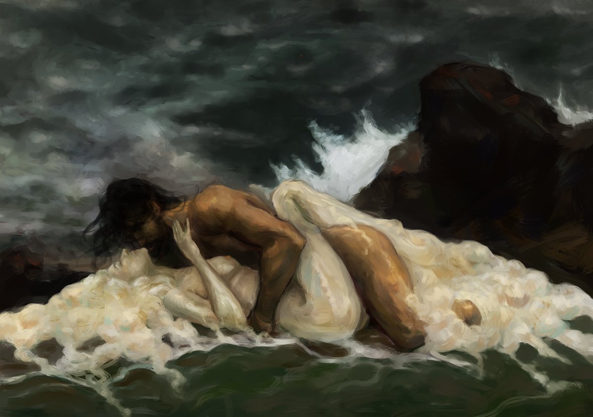 cappucosmic's tweet image. Commission for baellaggio on Tumblr, based on the myth of Durran Godsgrief and Elenei, who was imagined as being made of seafoam. #ASOIAF