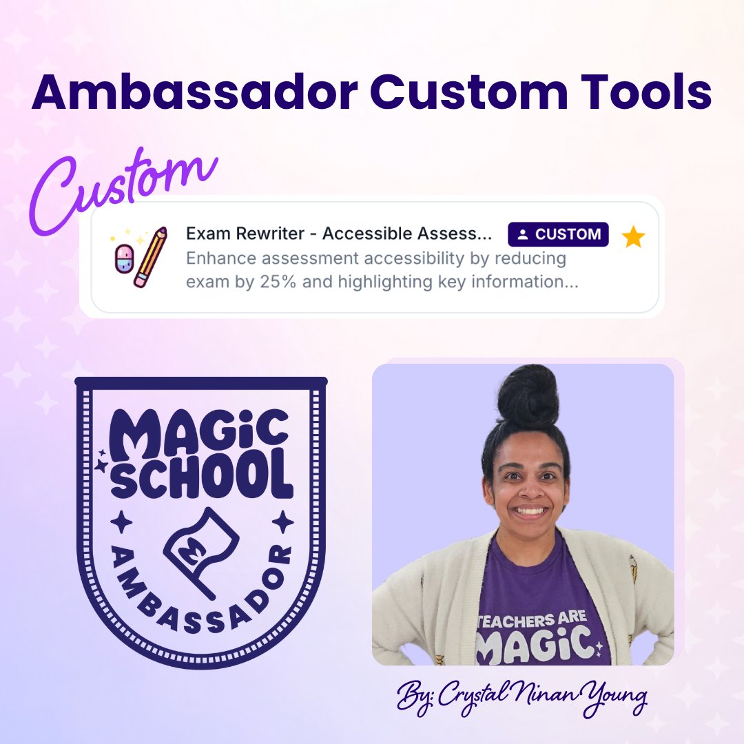 magicschoolai's tweet image. Looking for ways to make assessments more accessible and effective? Crystal created a powerful tool that simplifies tests by reducing length by 25%, bolding key vocabulary, and italicizing DOK verbs to help students focus and succeed.
This is what happens when educators and AI…