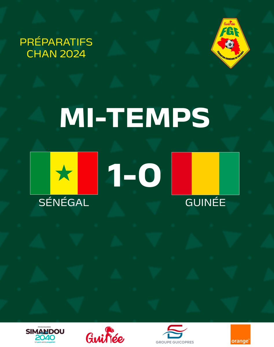 fgfofficiel's tweet photo. ⏸️𝗠𝗜-𝗧𝗘𝗠𝗣𝗦
SEN🇸🇳1️⃣-0️⃣🇬🇳GUI
C’est la fin de la première période.
#FGF I #SENGUI I #GbinGbinSo https://t.co/NRUeC3GW2R