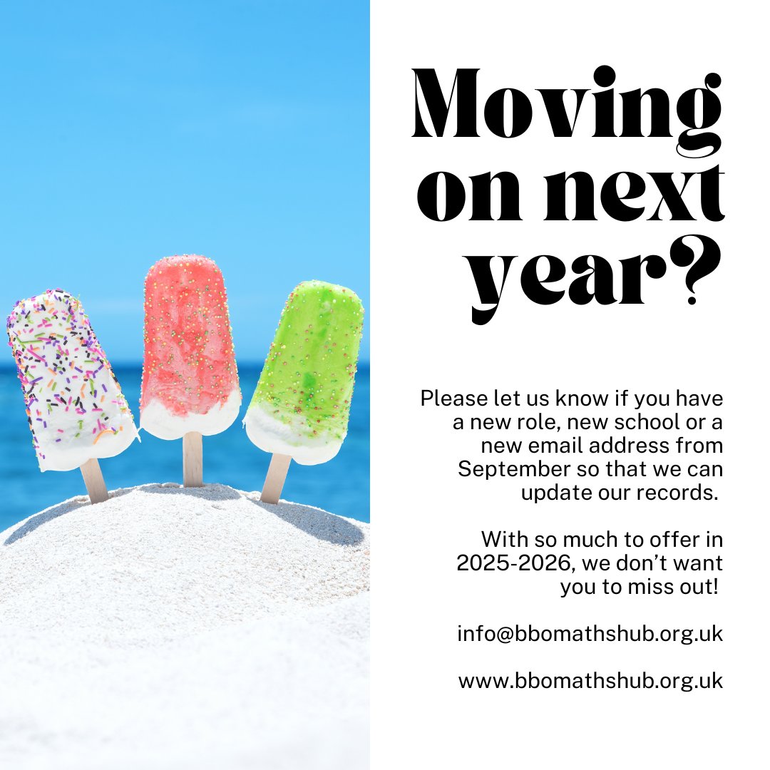 BBO Maths Hub (@bbomathshub) on Twitter photo 📢 With summer holidays just around the corner, now’s the perfect time to update us! Got a new role, school, or email from September? Let us know so you don’t miss out on news and events for 2025–2026. 🌟📩 info@bbomathshub.org.uk 📢 With summer holidays just around the corner, now’s the perfect time to update us! Got a new role, school, or email from September? Let us know so you don’t miss out on news and events for 2025–2026. 🌟📩 info@bbomathshub.org.uk