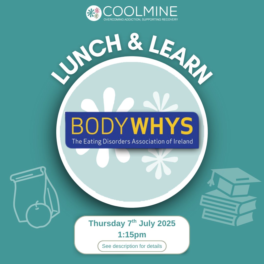 CoolmineTC's tweet image. Our next Lunch & Learn session takes place this Thursday at 1:15pm, and we’re delighted to welcome Kathy Downes from Bodywhys, the national eating disorder association of Ireland.
#Coolmine #StaffWellBeing #LunchAndLearn #BodyWhys #RaisingAwareness