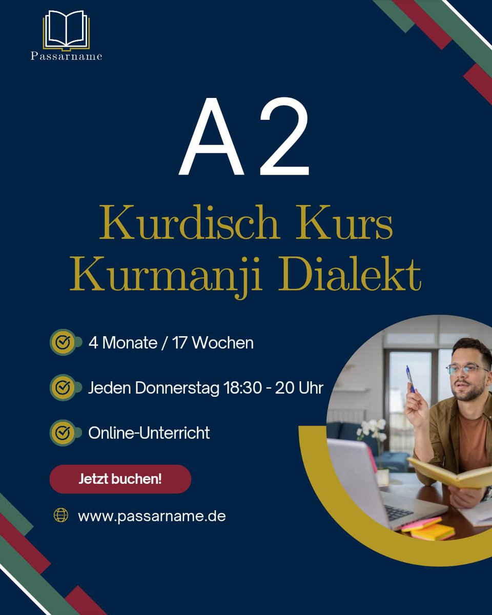 ScharoBajalan's tweet photo. @Passarname offers 4 Kurdish language courses in cooperation with 2 Kurdish linguists. 

The courses are in German - teaching the Kurmanji and Sorani dialect with the language levels A1, A2 and B2 

Courses will be online, every Thursday over the course of 17 weeks. 
The courses are limited to 20 students for the most effective learning experience.