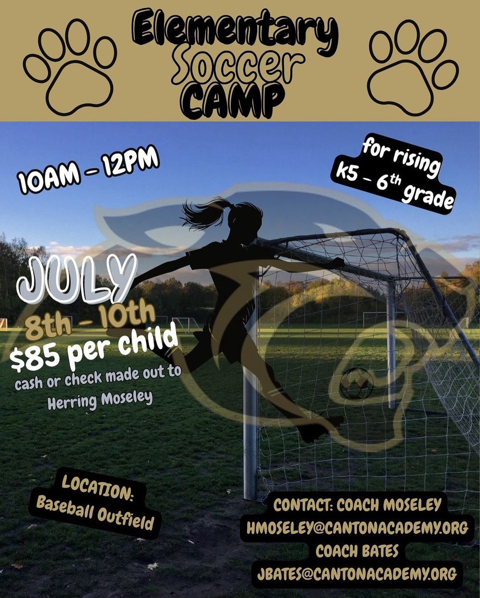 Join us this week for elementary soccer camp! See Post for details 💛⚽️🖤🥅