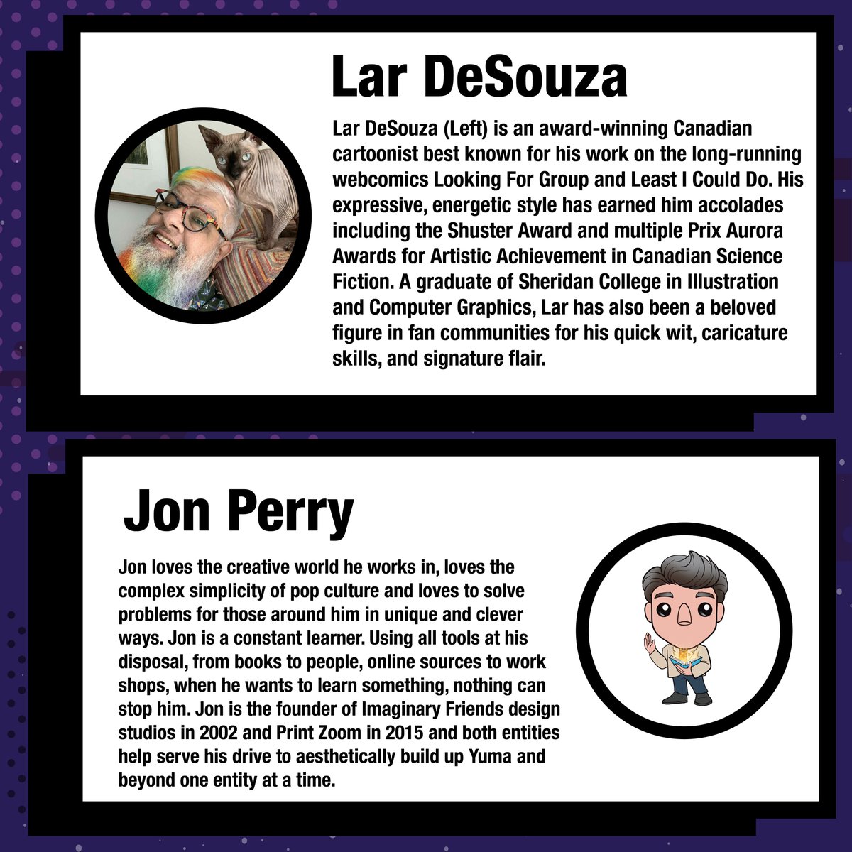 iFdesignstudios's tweet image. Meet the judges for the 2025 #VisualStorytellerContest 👀
Returning: Greg Harms, Blake Wilde &amp;amp; Jon Perry
New this year: Cartoonist Lar DeSouza!

These pros are ready to discover the next great graphic novel. Think you’ve got what it takes? ✨

#Comics #GraphicNovels