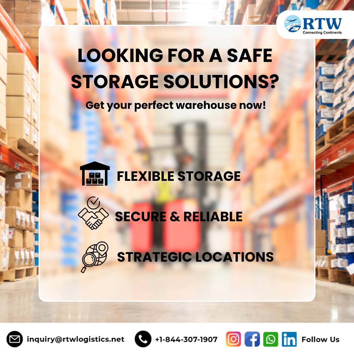 Looking for a safe and reliable storage solution? 
RTW Logistics has got you covered with:
✅ Flexible Storage Options
✅ Secure &amp; Dependable Facilities
✅ Strategic Warehouse Locations

#RTWLogistics #WarehouseSolutions #SecureStorage #FlexibleWarehousing #SupplyChainSolutions