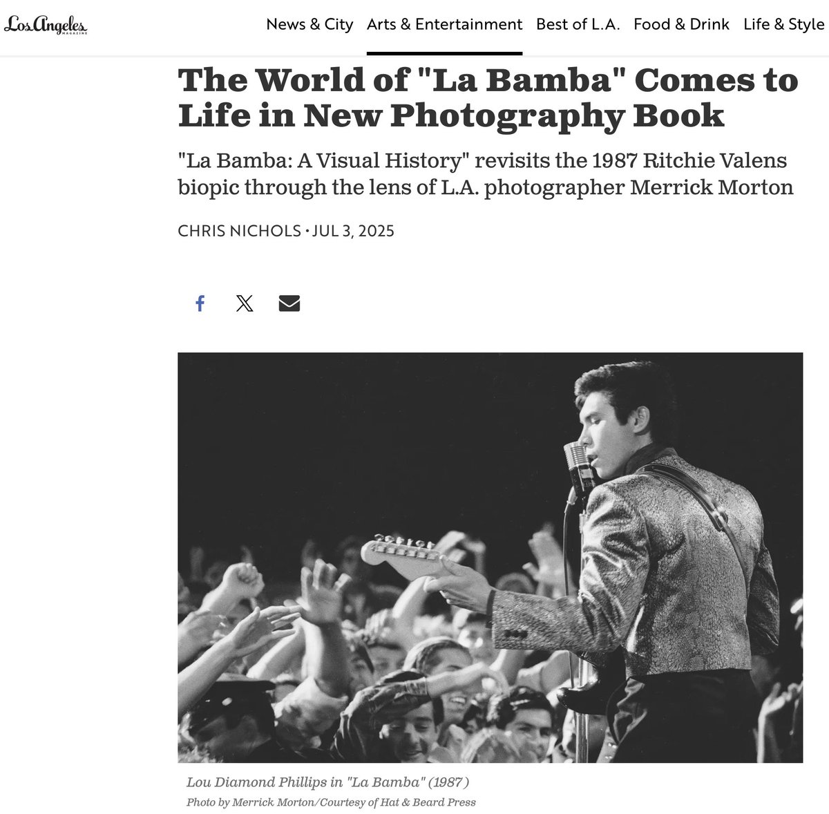 "La Bamba" Comes to Life in this new photo book 📷 Beautiful behind-the-scenes moments w/ <a href="/LouDPhillips/">Lou Diamond Phillips</a> <a href="/Esai_Morales/">Esai Morales</a>  and the cast and crew of the iconic 1987 Ritchie Valens rock 'n roll biopic. 📸: Merrick Morton 
lamag.com/arts-and-enter…