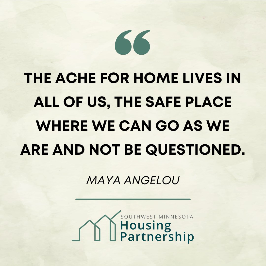 Home is more than a roof over our heads — it's a place to be fully ourselves. 

Maya Angelou captures the heart of our mission at SWMHP: creating spaces of dignity, safety, and acceptance.

Newsletter Sign-Up: shorturl.at/bdTWo

#SWMHP #HomeForAll #CommunityDevelopment