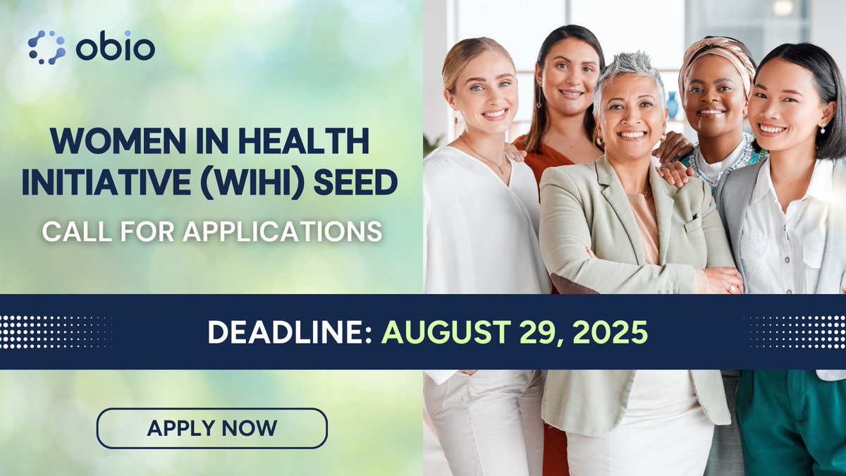 Despite their innovation &amp; leadership, women-led companies still face barriers when it comes to securing funding &amp; support. The #OBIO Women in Health Initiative Seed Program is breaking barriers for women-led companies with funding up to $10K, coaching &amp; more. Apply by Aug 29!