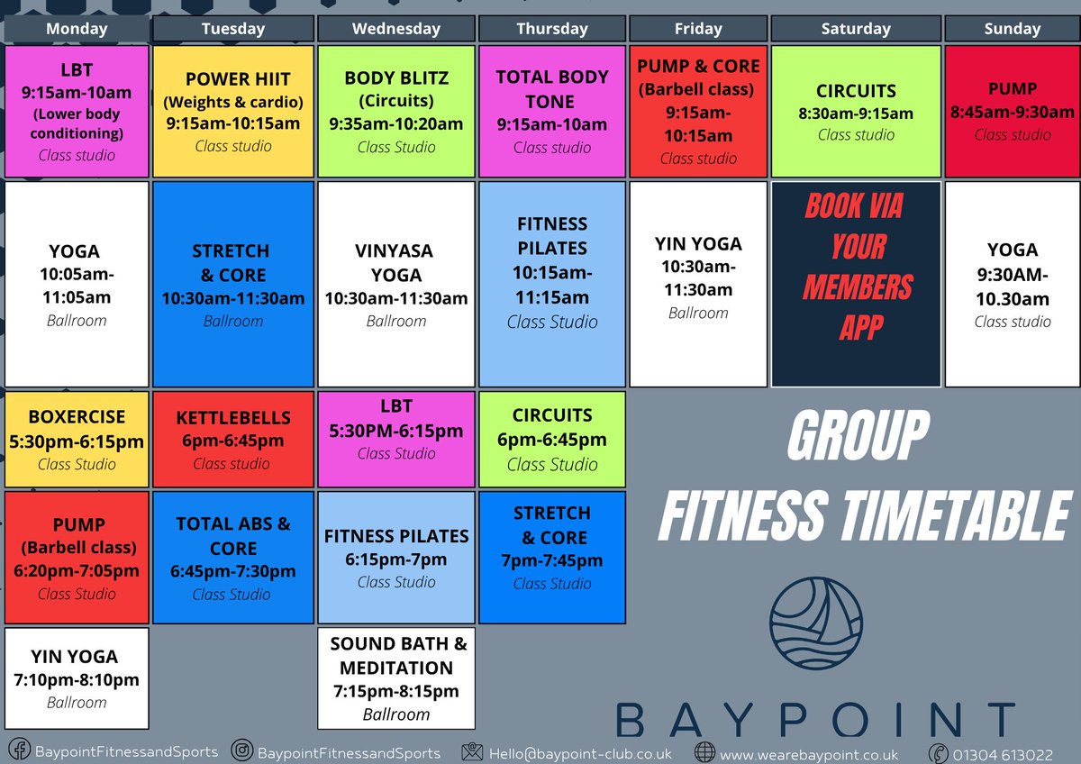Whether it’s Pilates, Yoga, Stretch &amp; Core, or Meditation and Sound Baths,
book a relaxation class at Baypoint and step into a peaceful world of calm and comfort. 🌿

01304 613022
hello@baypoint-club.co.uk
