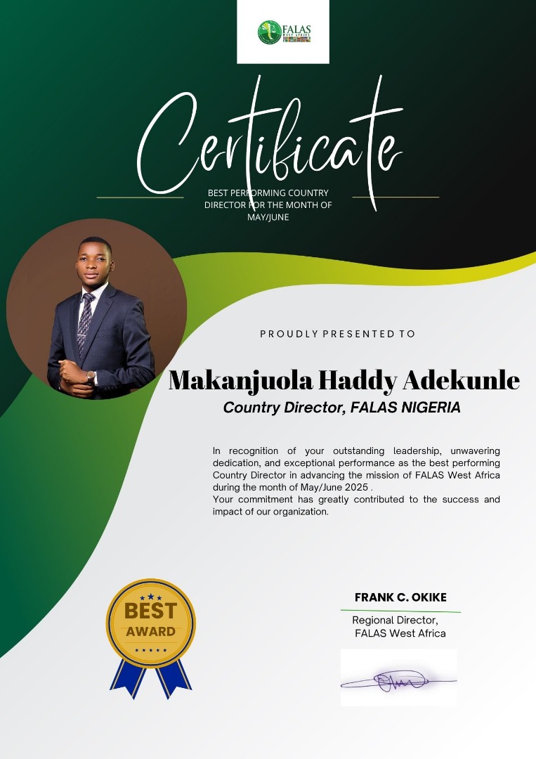 FALASWADIR's tweet photo. _FALAS WEST AFRICA REGIONAL DIRECTORATE ANNOUNCES BEST PERFORMING COUNTRY DIRECTOR_
We are thrilled to announce Makanjuola Haddy Adekunle, Country Director of FALAS Nigeria, as the _Best Performing Country Director_ for the month of MAY/JUNE. https://t.co/iBMXpew9pF