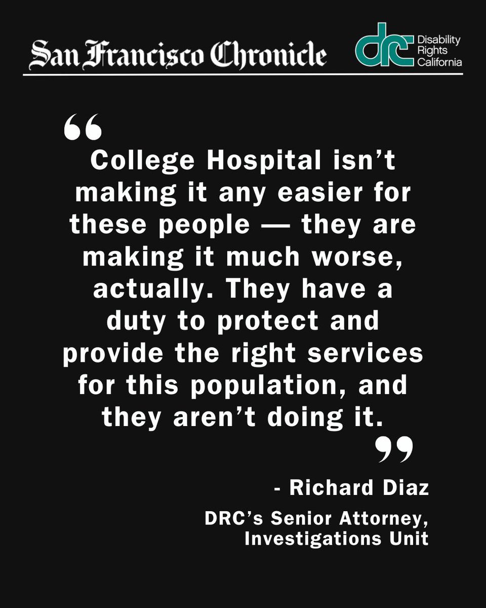National Disability Rights Network (@ndrnadvocates) on Twitter photo This is what P&A access authority makes possible. <a href="/DisabilityCA/">Disability Rights California</a> investigated alarming restraint practices at College Hospital Cerritos and released Let Me Go, a powerful, extensive report exposing excessive and harmful use of restraint.
ow.ly/UvSt50WjZx7 This is what P&A access authority makes possible. <a href="/DisabilityCA/">Disability Rights California</a> investigated alarming restraint practices at College Hospital Cerritos and released Let Me Go, a powerful, extensive report exposing excessive and harmful use of restraint.
ow.ly/UvSt50WjZx7
