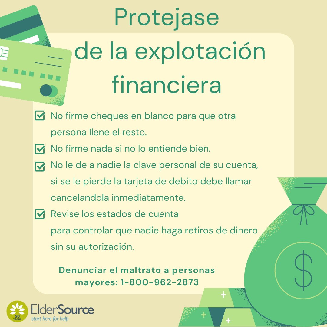 💰 ¡Protégete de la explotación financiera! Tomar estas medidas hoy te ayudará a proteger tu dinero en el futuro. ¿Te interesa conocer más consejos prácticos? Dirígete a este enlace para obtener más información: bit.ly/4cVRvPh #PreventElderAbuse