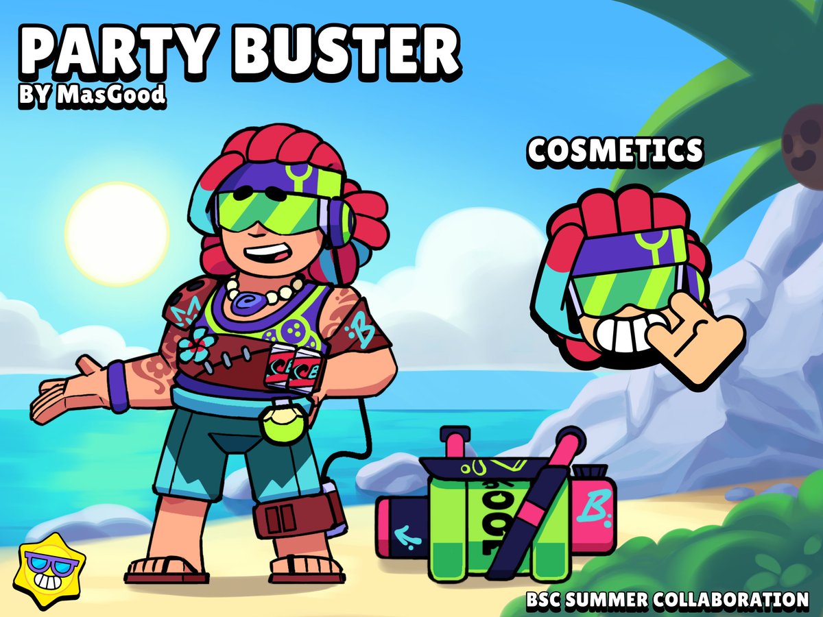 MasGood_arts's tweet photo. BSC SUMMER COLLABORATION 

🌸 Party Buster 🌸

(thanks @asos0009 for the pin)

#BSCSUMMER2025 #BrawlStars #BrawlStarsArt #concept https://t.co/aW2UGJObSQ