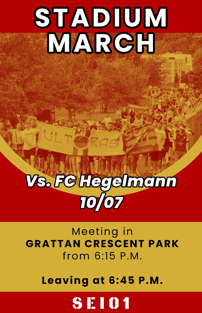 🇪🇺🔥

There will be a group led fan march from Grattan Crescent Park to Richmond Park on Thursday ahead of the game v FC Hegelmann.

Join us at the park from 6.15pm. 
We will depart at 6.45pm before entering the ground and roaring the team onto another big European result

⭐️⭐️⭐️