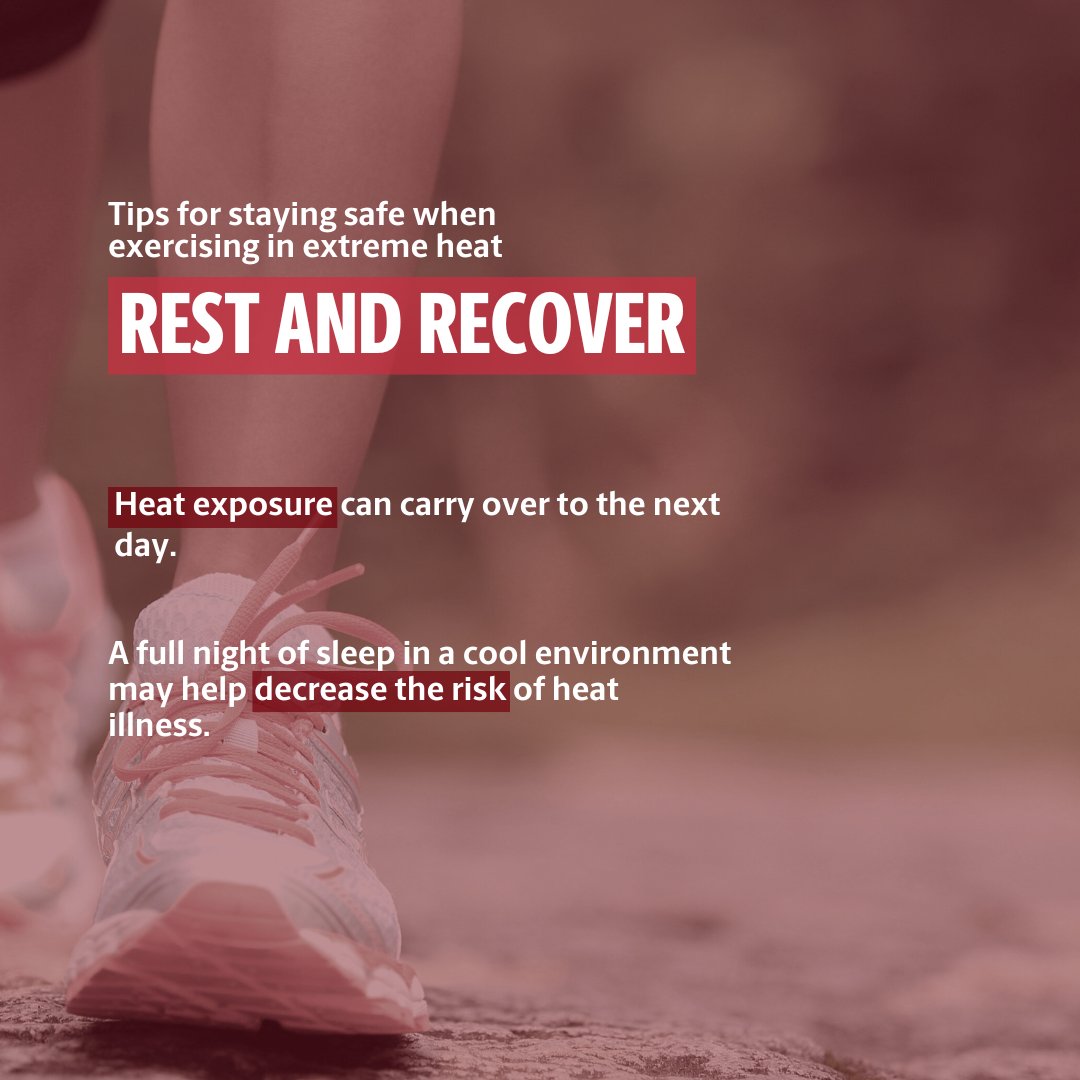 UofSCHealth's tweet image. Heat Safety Tip 6/6: Rest and recover💤
Expert advice from @SusanWYeargin, associate professor at @USCArnoldSchool.
Via @ConversationUS
#SleepMatters #USCHealthSciences #StayCool