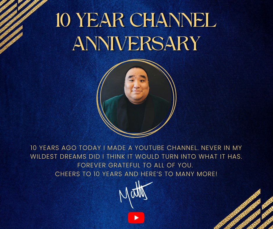 10 years ago today I was sitting at my desk trying to figure out where to go next with my life. I had a good job but it wasn’t fulfilling my creative side so I was unhappy. I remember clicking around making a new YouTube account. I couldn’t think of a name so I just put my first