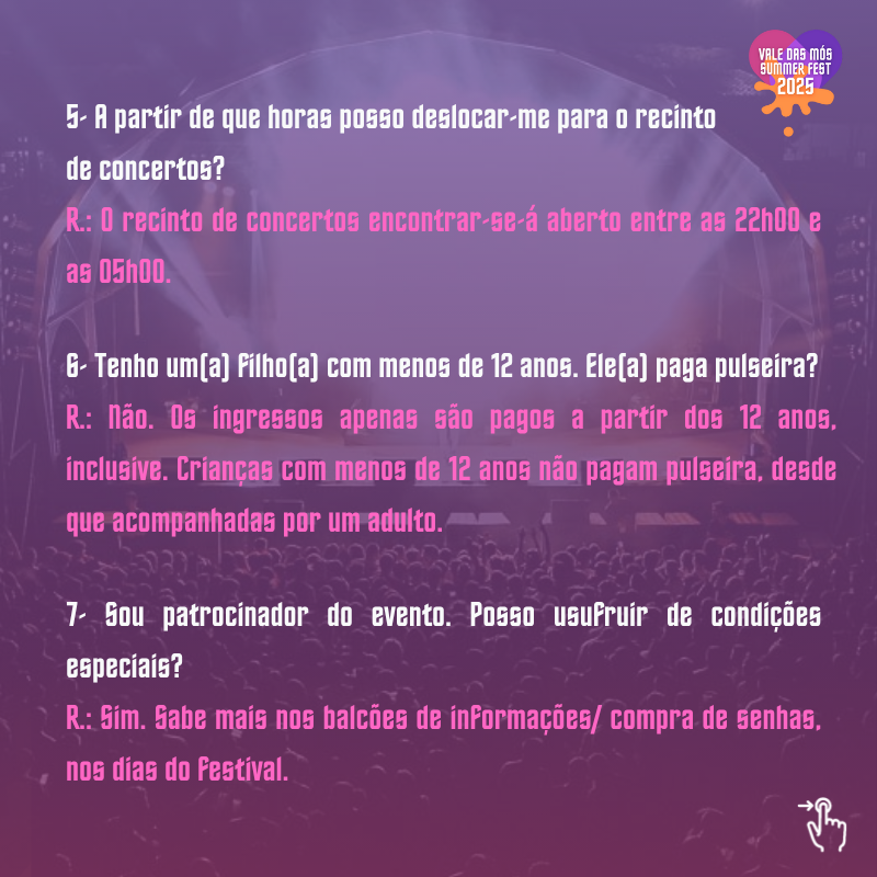 vdmsummerfest's tweet photo. Tens dúvidas sobre o funcionamento do Vale das Mós Summer Fest? 🤔

Aqui estão as respostas às perguntas mais frequentes 😎

#EsteValeValeAPena https://t.co/p4OHnCYlwY