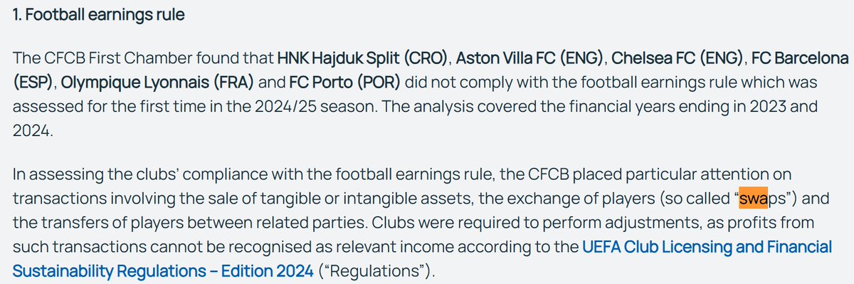 "Ai club è stato richiesto di effettuare delle rettifiche, poiché gli utili derivanti da tali operazioni non possono essere riconosciuti come ricavi rilevanti secondo il Regolamento UEFA sulle Licenze per Club e la Sostenibilità Finanziaria – Edizione 2024".
#DouglasLuiz