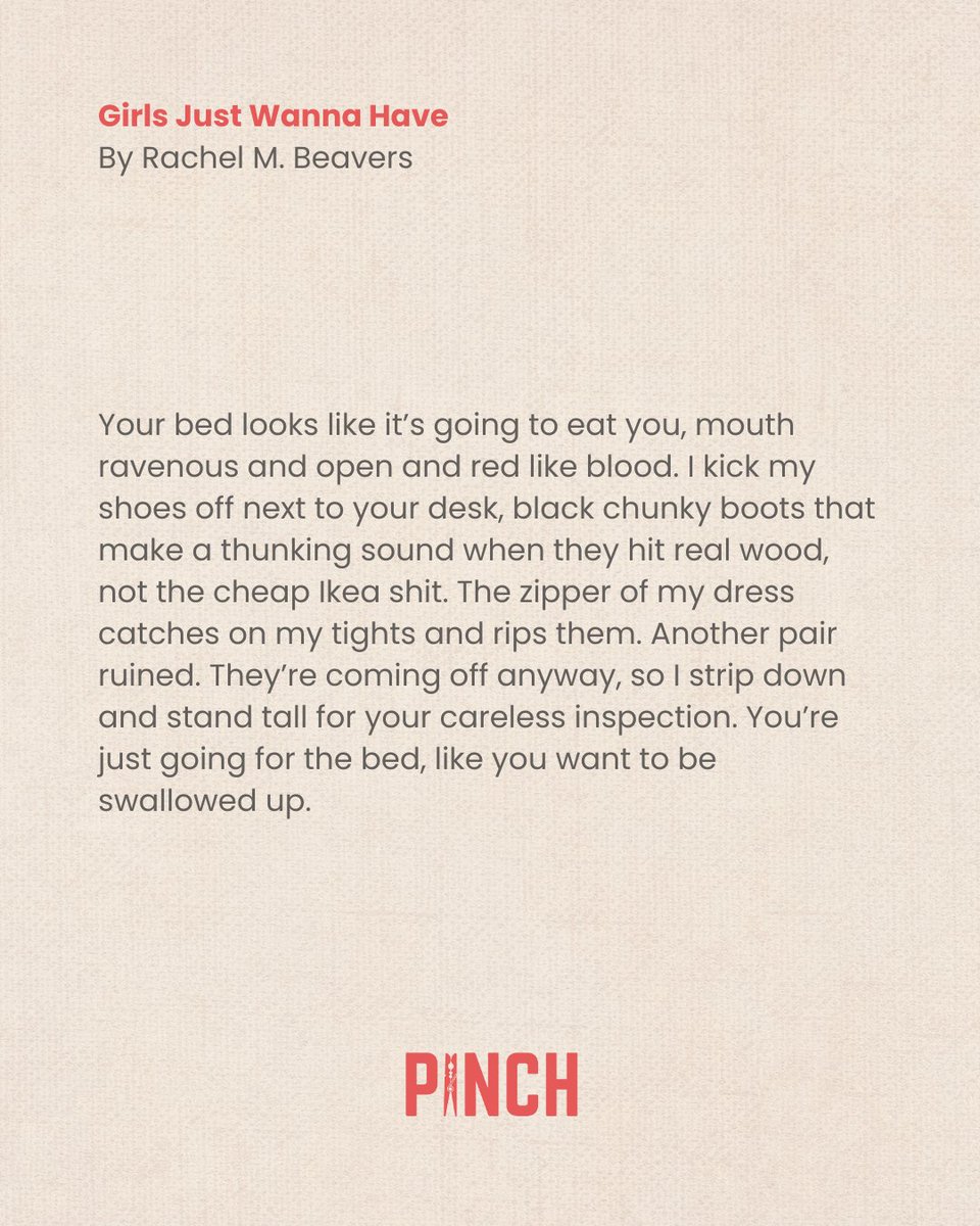 Read the rest of our newest fiction piece, "Girls Just Wanna Have" by <a href="/leaveitobeavers/">rchl 🔮</a>, out now on PJO.
#fiction #pinchjournal #litmag