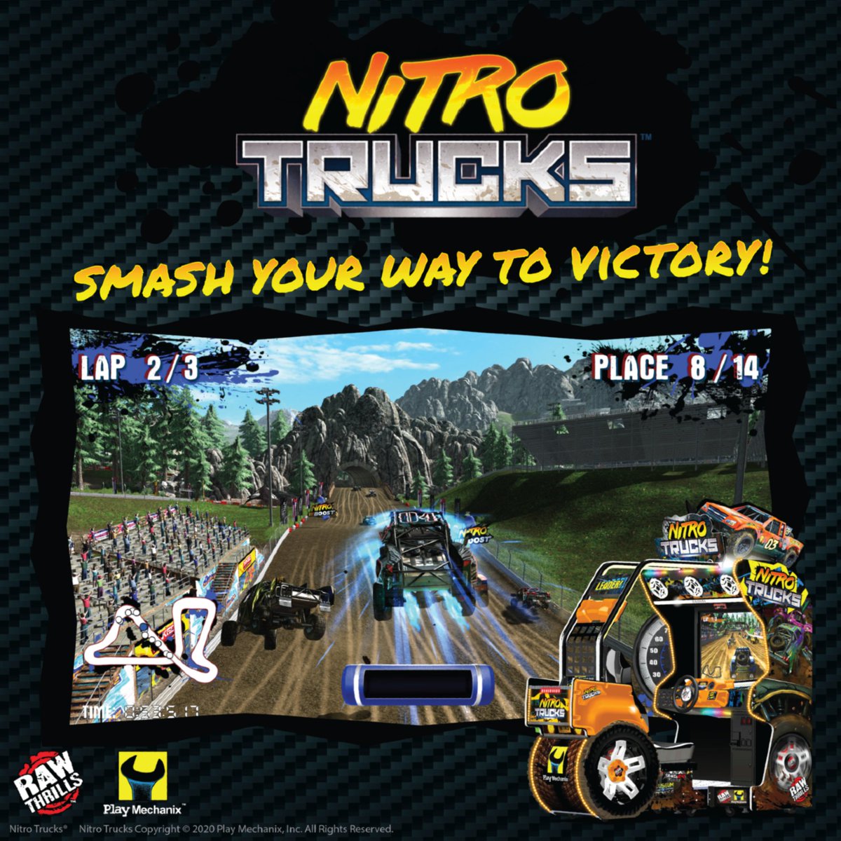 NITRO TRUCKS by Raw Thrills! 💥

Smash your way to victory in this wild off-road racing experience. Here's what's under the hood:
🚚 14 Upgradeable Trucks
🏁 6 Thrilling Tracks
🔗 Link Up to 8 Cabinets for Epic Battles!
🔊 Rumbling Surround Sound &amp; Force Feedback Steering Wheel