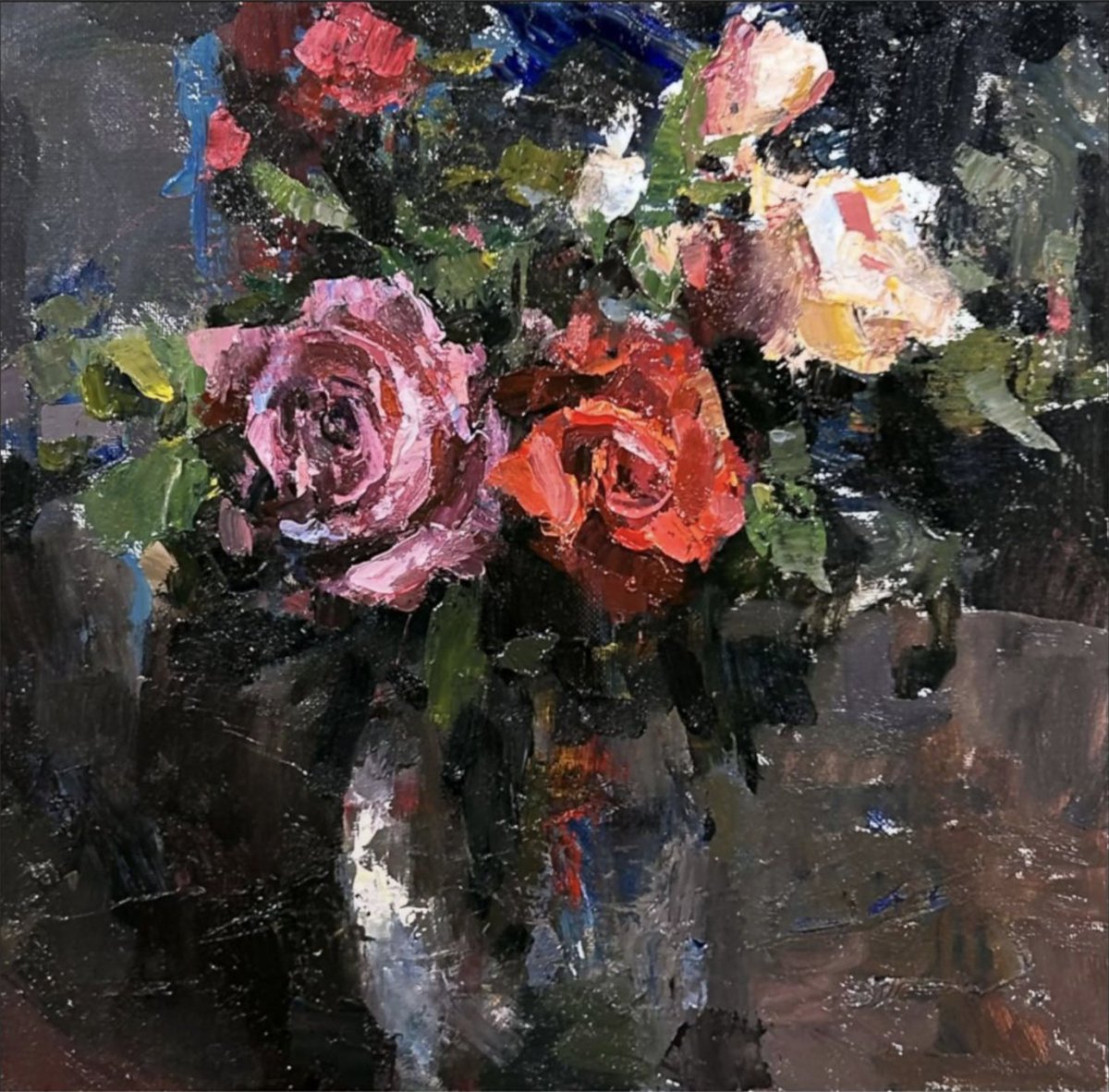TadRetz's tweet image. &quot;Roses&quot; 12x12in. oil on canvas.