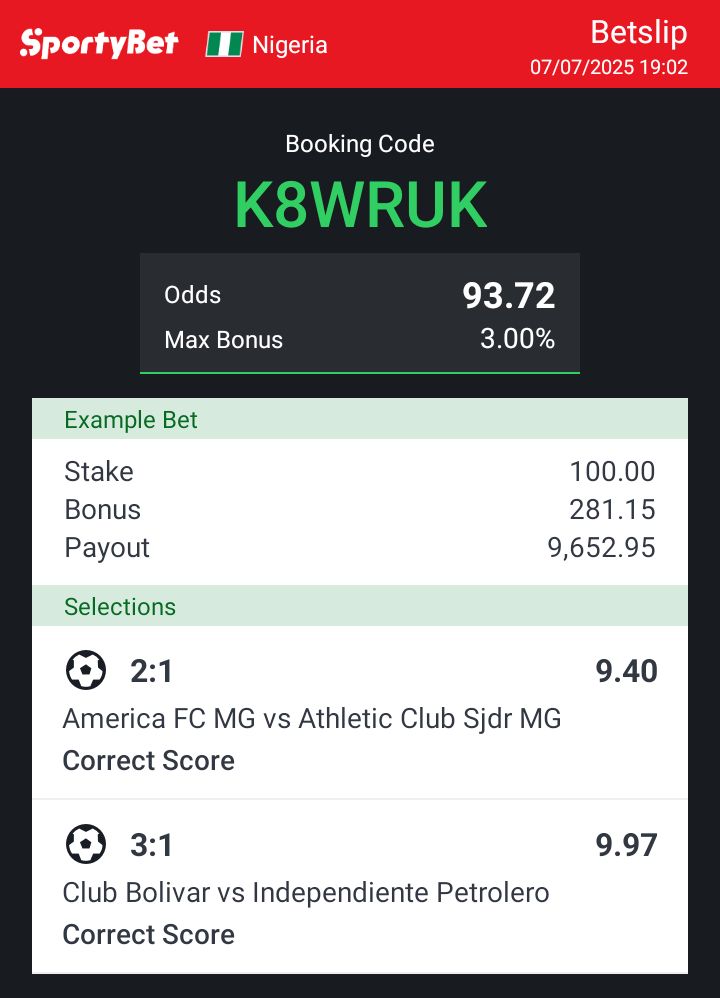 AzubuikeOrji2's tweet photo. Hey check out the bet I just placed on Sportybet! https://t.co/xmeiHtS0fe https://t.co/i1n4hYaftU