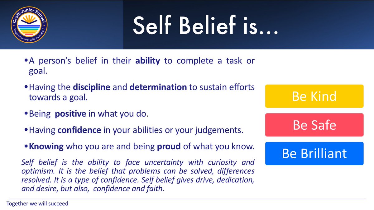 Self belief is our focus this half term and it matters. Building confidence in young minds: “I can do this!” Self-belief grows through praise, small wins, and knowing mistakes help us learn and grow.​​​​​​​​​​​​​​​​ #CroftJSValues #CroftJSSelfBelief