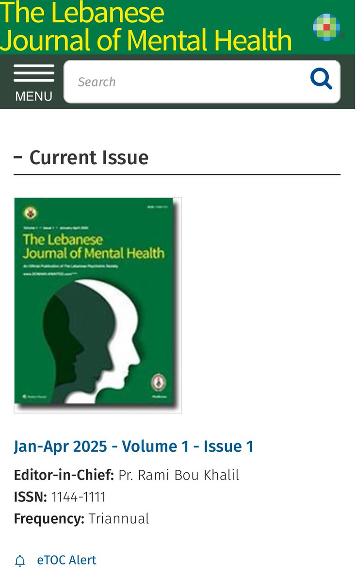 The Lebanese Journal of Mental Health (LJMH) is out! 🇱🇧
What once seemed impossible is now real.
A step forward for mental health, against stigma, and for scientific dialogue in Lebanon.
journals.lww.com/ljmh/pages/cur…
#LJMH #MentalHealth #Lebanon #LPS