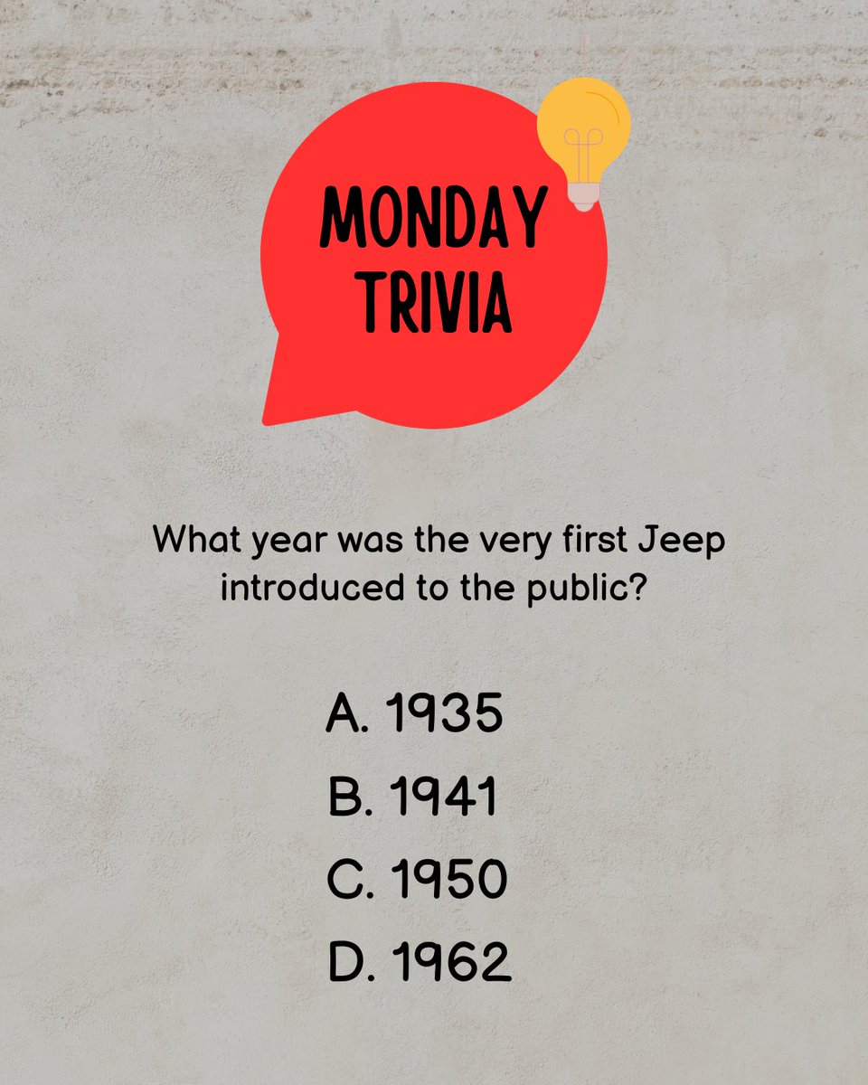 🧠 Monday Trivia Time! 🚗💡Let’s kick off the week with a little automotive brain boost from your friends at the Jeff Wyler Automotive Family! #MondayTrivia #JeffWyler #CarTrivia #StartYourEngines #JeepLife #Jeep