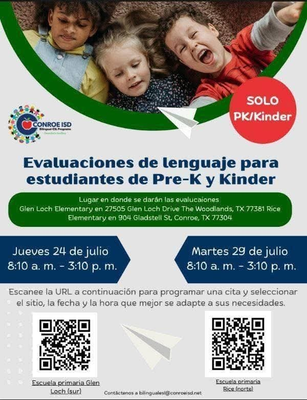 Our incoming PK and K students are assessed for language before enrollment is completed. Take advantage of these two locations by setting an appointment for your child.