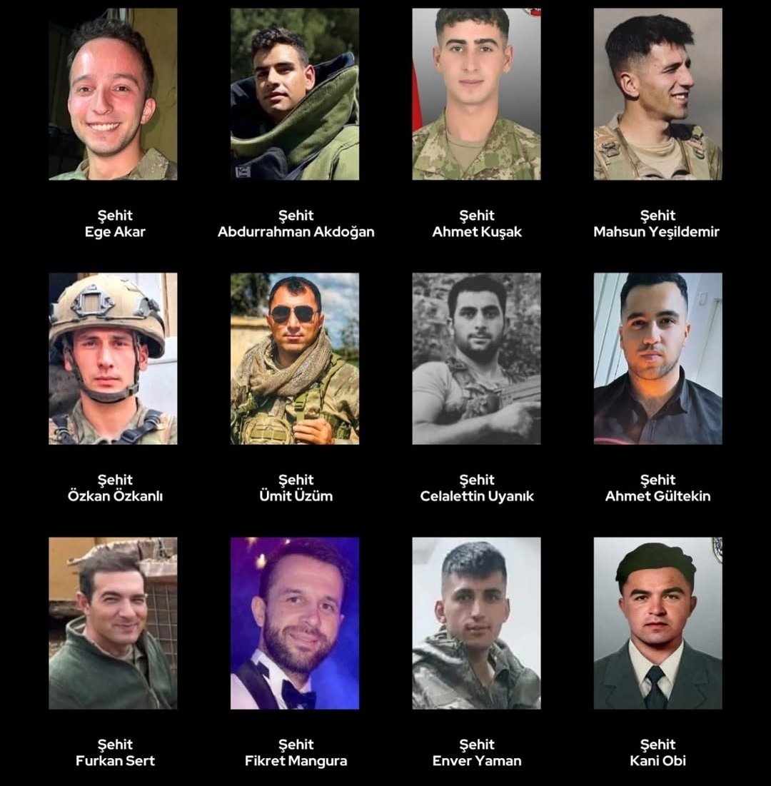 Aydın'dan Bitlis'e, Malatya'dan Sivas'a, Aksaray'dan İstanbul'a, ülkemize ateş düştü. 
12 can, 12 baba, evlat, abi, kardeş, eş.
Yarım kalan hayatlar, umutlar, büyütülemeyen evlatlar, gerçekleşmeyen hayaller.
Şehit canlarımıza Allah'tan rahmet, tüm ulusumuza başsağlığı diliyorum.
