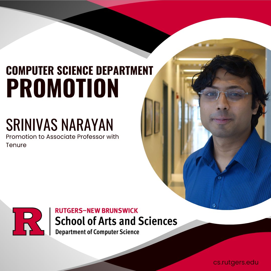 RutgersCS's tweet image. Congratulations to our newly tenured faculty: Sudarsun Kannan, Dong Deng, and Srinivas Narayana have been promoted to Associate Professor with tenure. This milestone is a testament to their outstanding research, dedication to teaching, and invaluable service to our department.