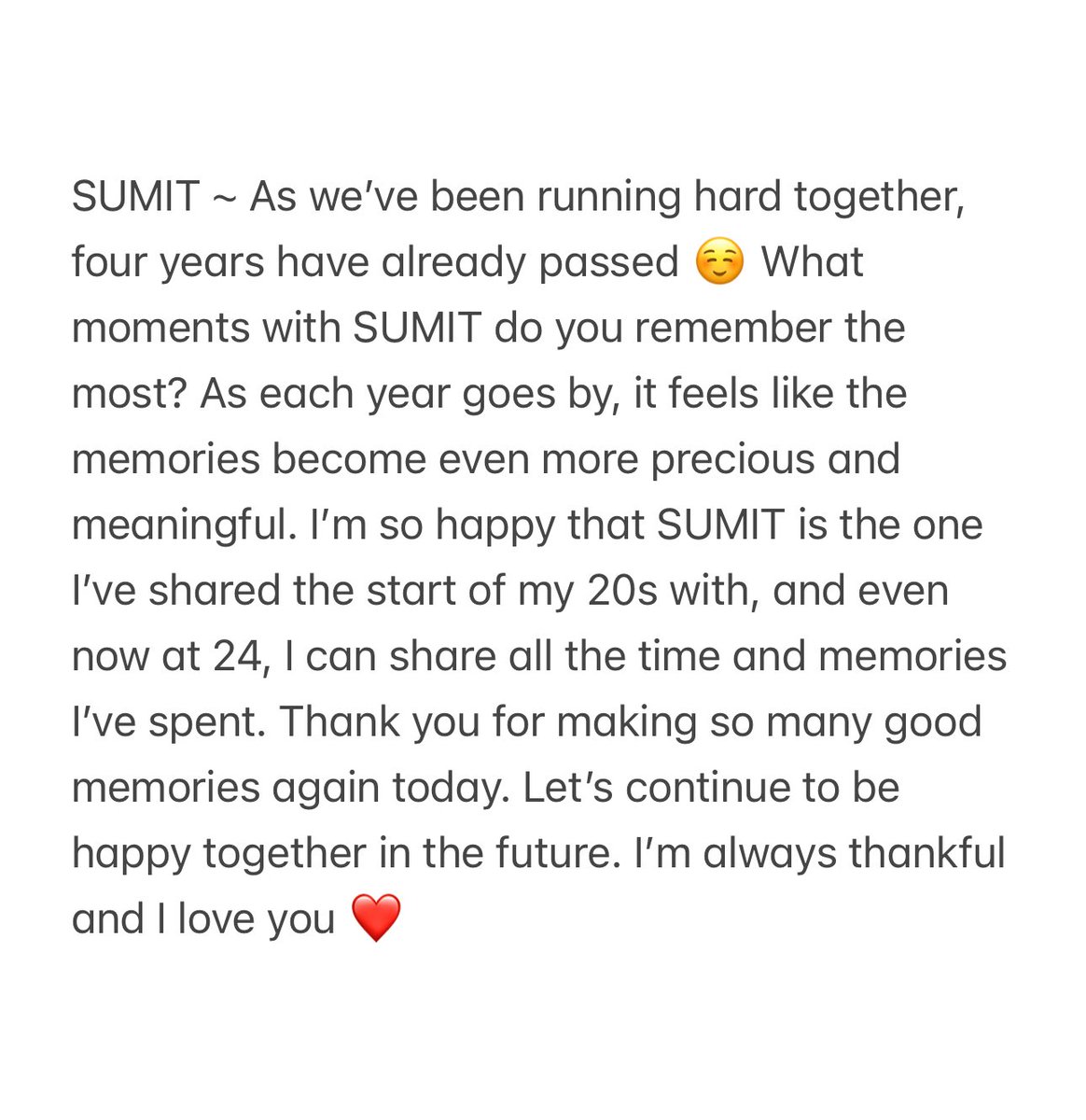 snghsource's tweet image. 250610 | #SANGAH #상아 Weverse Update 💬

"Thank you for making so many good memories again today. Let’s continue to be happy together in the future. I’m always thankful and I love you ❤️"

#LIGHTSUM #라잇썸 @CUBE_LIGHTSUM