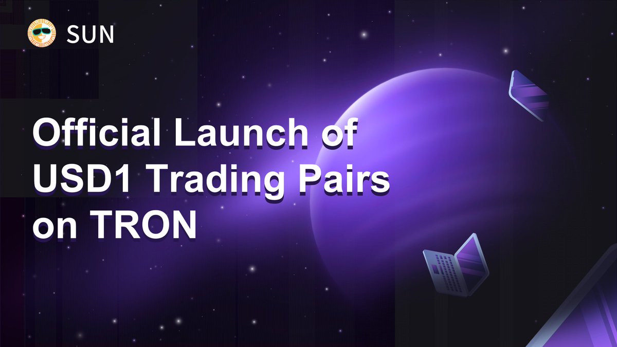 📢 We are pleased to announce that #USD1 trading is now available on TRON!

The following trading pairs are now supported:
🔹 USDT/USD1
🔹 TRX/USD1
🔹 NFT/USD1

Users can now trade USD1 directly on SUN.io.
Hop on and explore the speed and simplicity of trading
