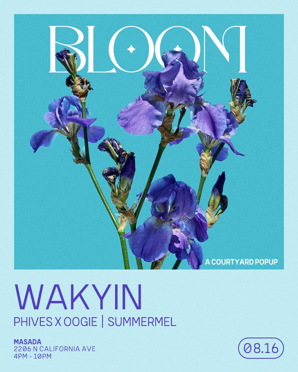 ON SALE NOW🪻BLOOM returns to the Masada courtyard on Saturday, August 16th with <a href="/WAKYIN/">Wak</a>, <a href="/phives/">phives</a> x Oogie, and Summermel.

Get tickets 🎟️ hive.co/l/wakyin0816