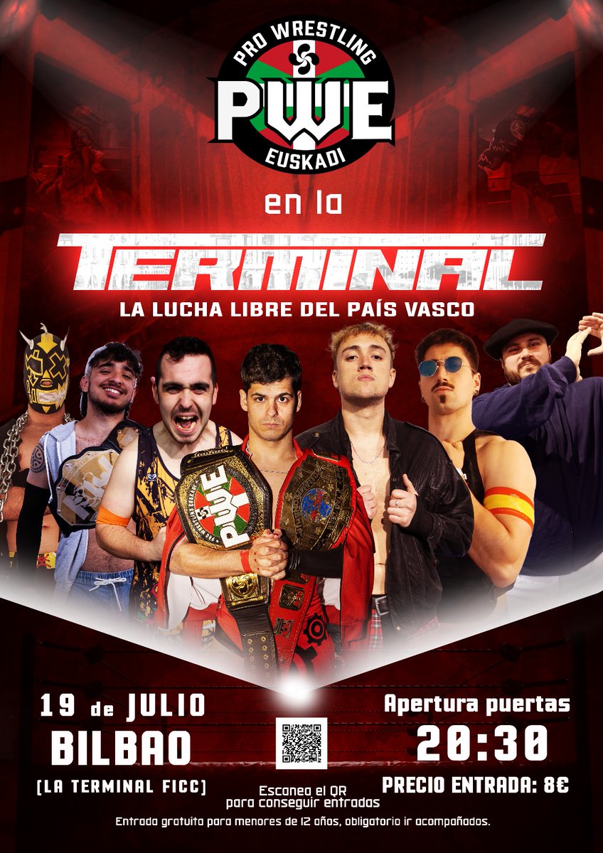 🔥¡Prepárate para una noche inolvidable en Bilbao!
La Terminal se transforma en el ring más salvaje con el evento de lucha libre de la PWE. Da igual si eres fan de toda la vida o si nunca has visto un combate: te va a impresionar.
👉 Consigue tu entrada. ¡Nos vemos en el ring!